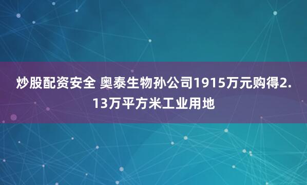 炒股配资安全 奥泰生物孙公司1915万元购得2.13万平方米工业用地